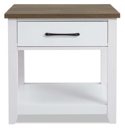 Kort & Co. Logan 22 Table de bout traditionnelle avec rangement et tablette - blanche et chêne noyer