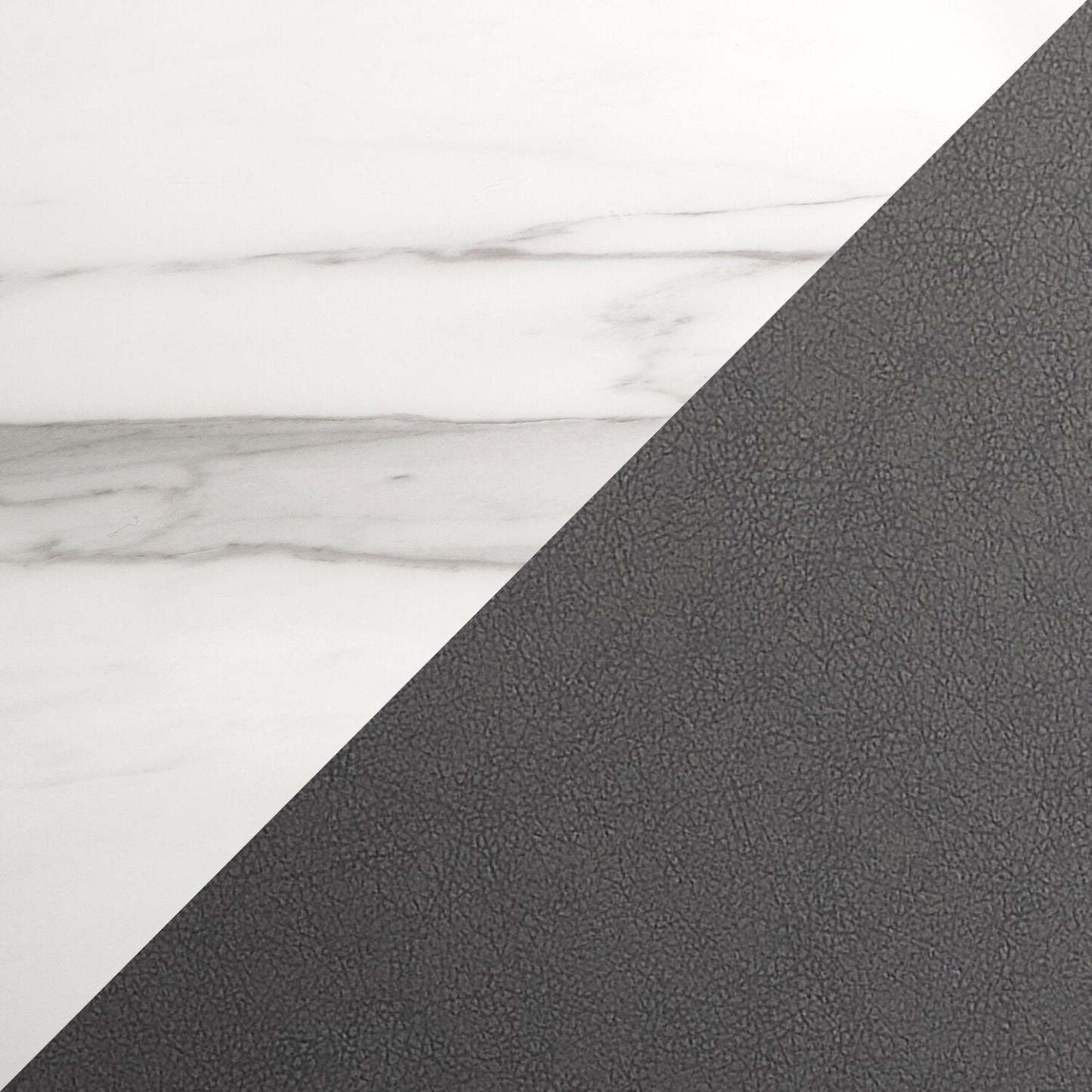 Naya 5pc Dining Package with 63-78.75W Extension Table & 4 Chairs - Faux White Marble & Grey | Ensemble de salle à manger Naya 5 pièces avec table à rallonge, 63 po à 78,75 po (L), et 4 chaises - imitation de marbre blanc et gris