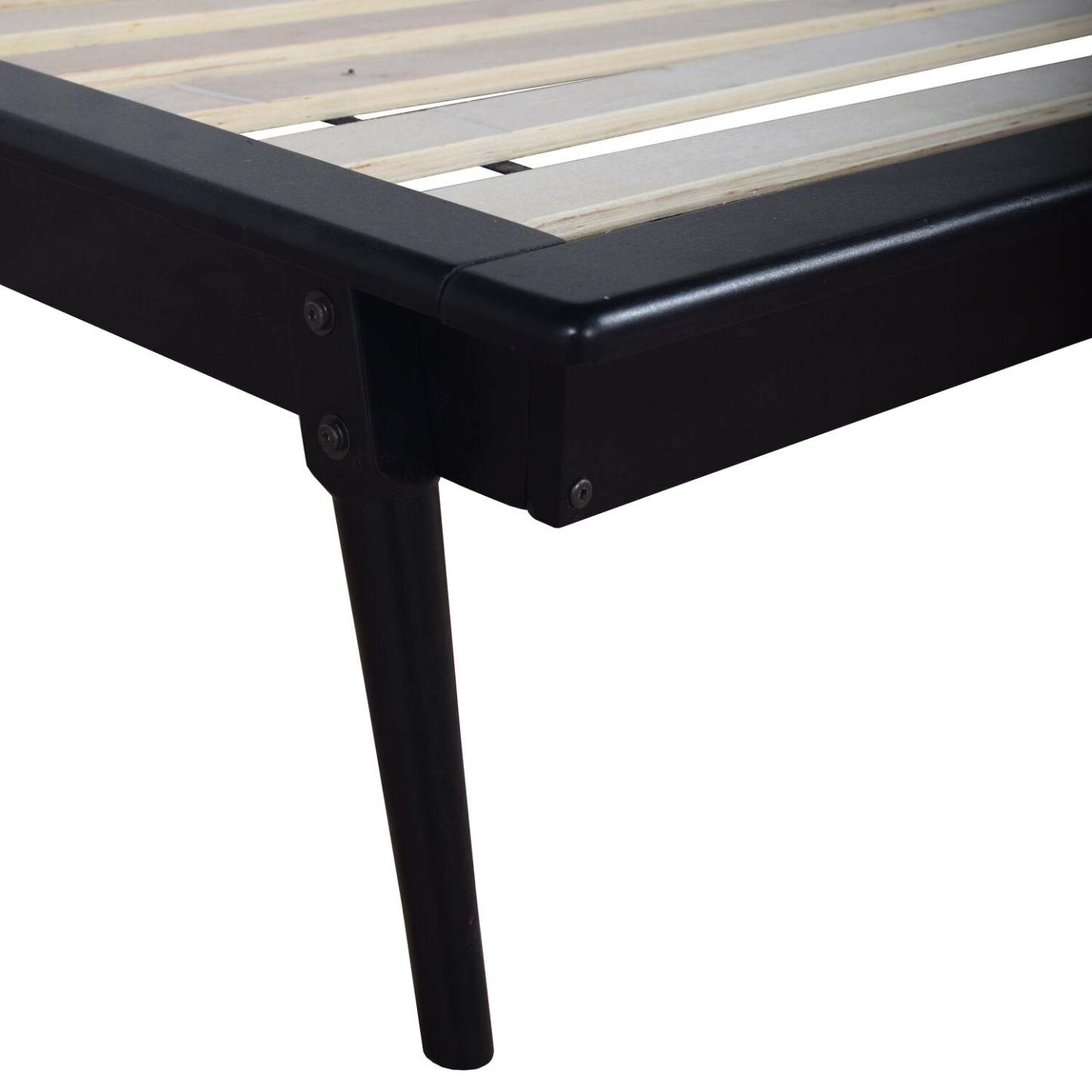 Lit plateforme Milan avec tête de lit et cadre, moderne du milieu du siècle, noir - Pleine grandeur | Lit plateforme Milan de style moderne du milieu du 20e siècle avec tête de lit et cadre de lit, noir - format lit double