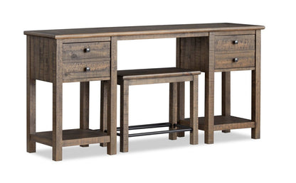 Edwin 64” Country Pine Sofa Table with Storage and Stool - Homestead Brown | Table de salon Edwin de 64 po en pin champêtre avec rangement et tabouret - brun champêtre