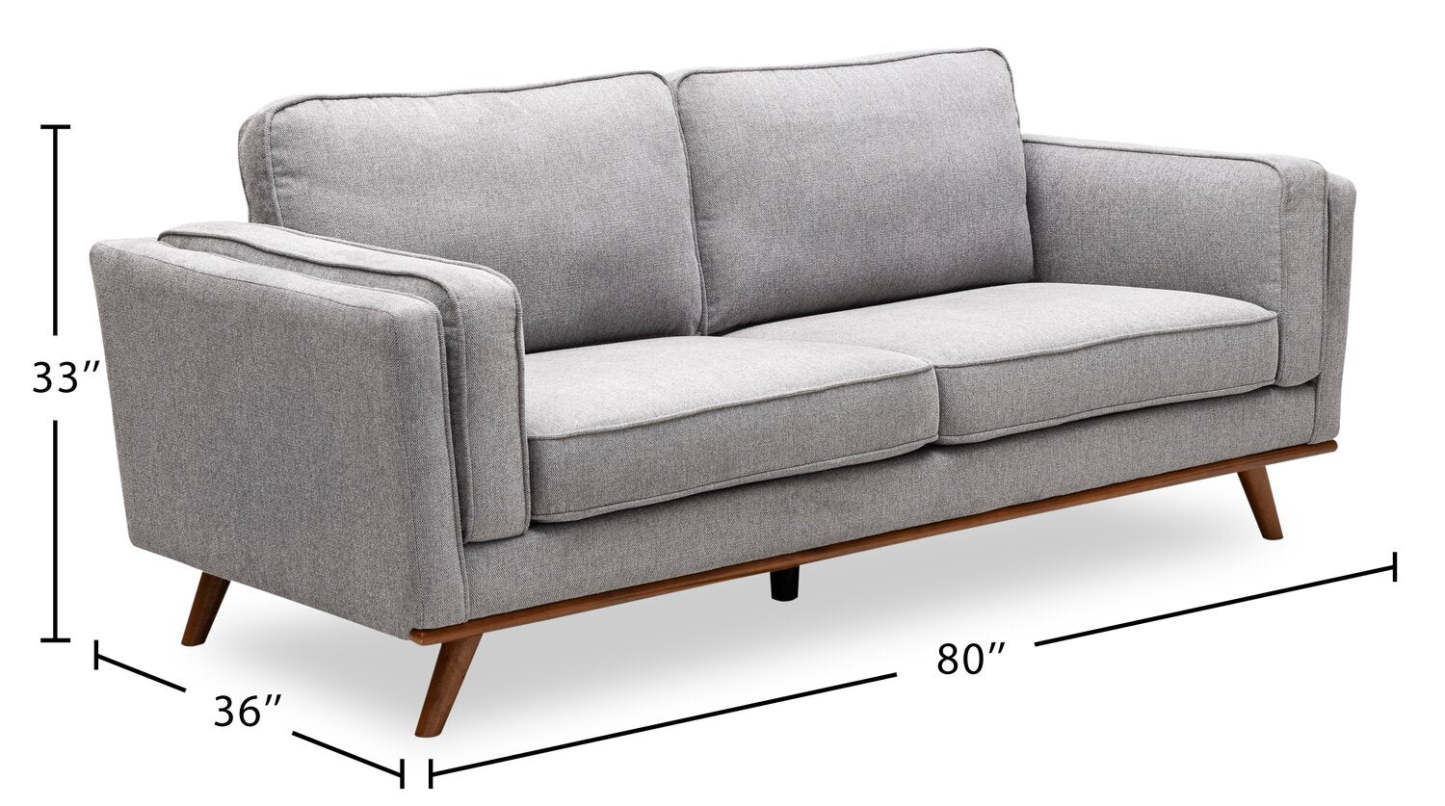 Canapé Kassia de Kort &amp; Co. de 80 po de format condo en tissu d'apparence lin avec base et pattes en bois - gris