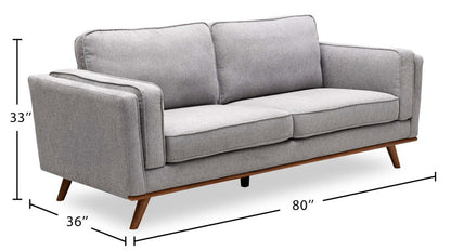 Canapé Kassia de Kort &amp; Co. de 80 po de format condo en tissu d'apparence lin avec base et pattes en bois - gris