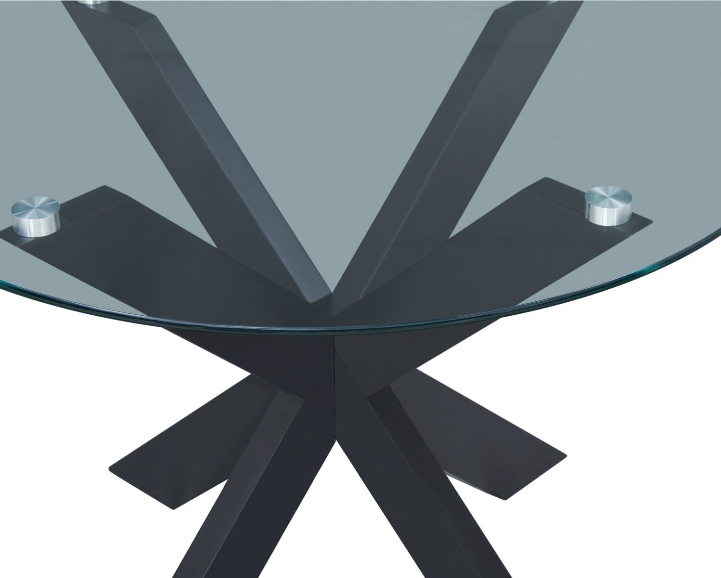 Table de salle à manger Remi avec plateau en verre et base géométrique en bois, 42 W ronde - Noir | Table de salle à manger ronde Remi de 42 po (L) avec dessus en verre et base géométrique en bois - noire