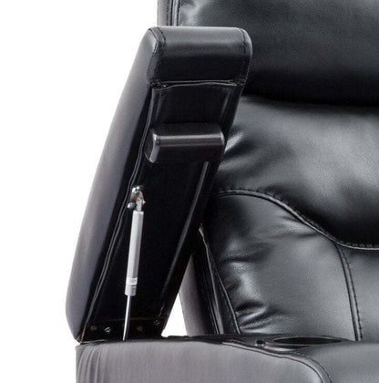 Fauteuil à inclinaison électrique Glow de 33 po en tissu avec accoudoirs de rangement - noir