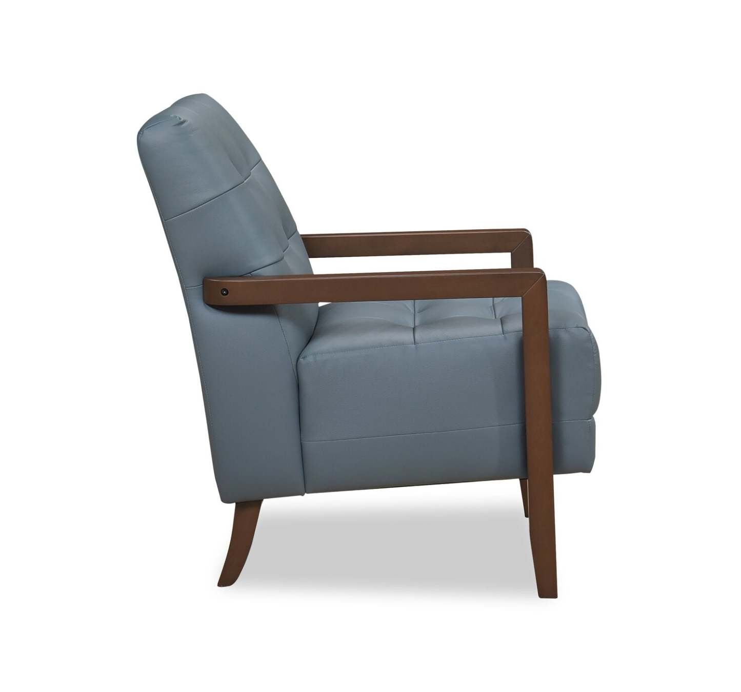 Fauteuil d'appoint Enzo 26 en cuir véritable avec capitonnage en biscuit, accoudoirs sur rail et pieds en bois - Bleu | Fauteuil d'appoint Enzo de 26 po en cuir avec capitonnage en véritable biscuit, accoudoirs rectilignes et pattes en bois - bleu