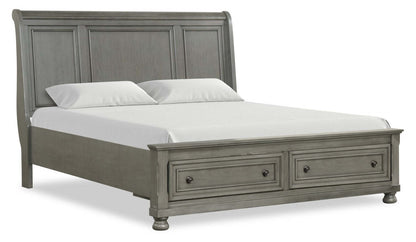 Lit plateforme de rangement Chelsea gris avec tête de lit et cadre de lit - format très grand lit | Chelsea Platform Storage Bed with Headboard & Frame, Grey - King Size