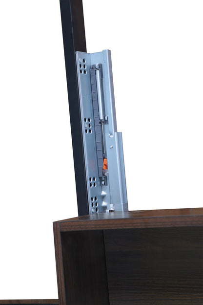 Lit de rangement Amos rembourré en tissu anthracite avec tête de lit capitonnée et 3 tiroirs intégrés - format très grand lit