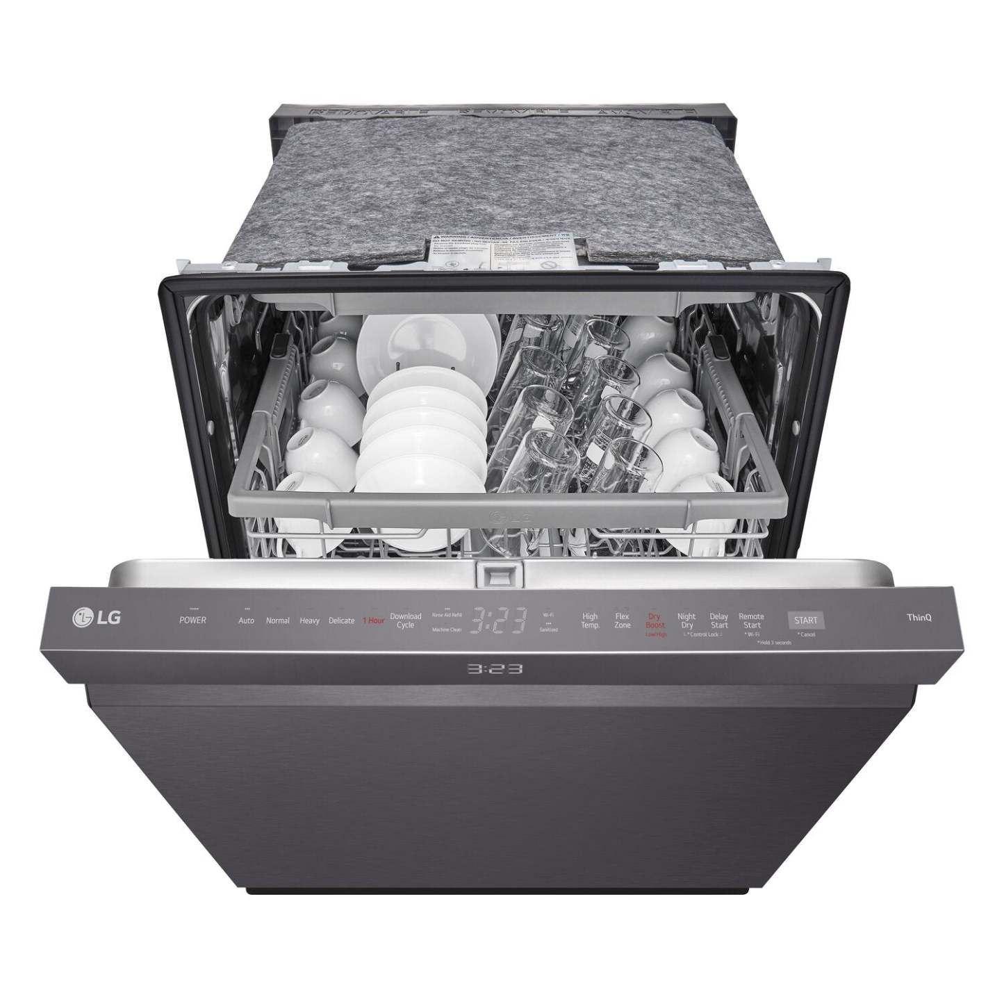 Lave-vaisselle intelligent encastré LG à 24 po et 46 dBA avec commandes sur le dessus et QuadWash®Pro - Résistant aux taches en acier inoxydable noir…