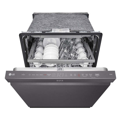 Lave-vaisselle intelligent encastré LG à 24 po et 46 dBA avec commandes sur le dessus et QuadWash®Pro - Résistant aux taches en acier inoxydable noir…
