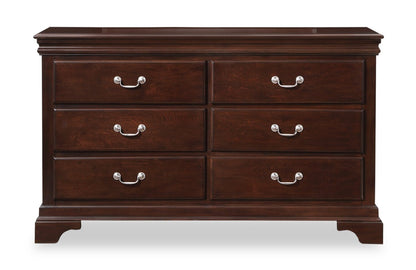 Commode à 6 tiroirs Marco pour chambre à coucher, 58 L x 35 H - Brun Cerise | Commode Marco de 58 po (l) x 35 po (H) à 6 tiroirs pour la chambre à coucher - brun cerisier