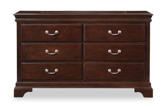 Commode à 6 tiroirs Marco pour chambre à coucher, 58 L x 35 H - Brun Cerise | Commode Marco de 58 po (l) x 35 po (H) à 6 tiroirs pour la chambre à coucher - brun cerisier