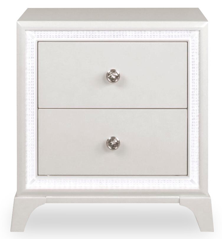 Table de chevet Halo à 2 tiroirs avec lumière LED, 21 W x 24 H, Glam - Blanc | Table de nuit somptueuse Halo de 21 po (l) x 24 po (H) à 2 tiroirs avec éclairage à DEL - blanche