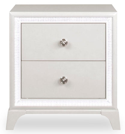 Table de chevet Halo à 2 tiroirs avec lumière LED, 21 W x 24 H, Glam - Blanc | Table de nuit somptueuse Halo de 21 po (l) x 24 po (H) à 2 tiroirs avec éclairage à DEL - blanche
