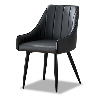 Chaise de salle à manger Eliot avec tissu en cuir végétalien, métal - Noir | Chaise de salle à manger Eliot en tissu de cuir végétalien et en métal - noire