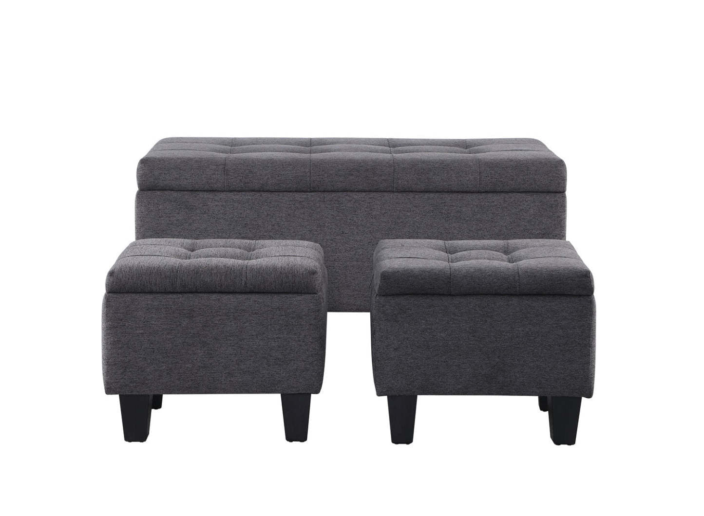 Kai 19.5 3-Pièces Storage Ottomans - Gris Aspect Lin|Ensemble 3 poufs de rangement Kai de 19,5 po - apparence lin gris
