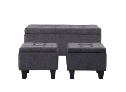 Kai 19.5 3-Pièces Storage Ottomans - Gris Aspect Lin|Ensemble 3 poufs de rangement Kai de 19,5 po - apparence lin gris
