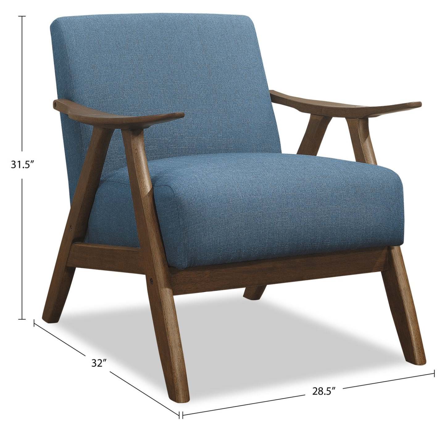 Fauteuil d'appoint Kyra 28,5 en tissu d'apparence lin avec accoudoirs courbés et structure en bois - Bleu | Fauteuil d'appoint Kyra de 28,5 po en tissu d'apparence lin avec accoudoirs courbés et armature en bois - bleu