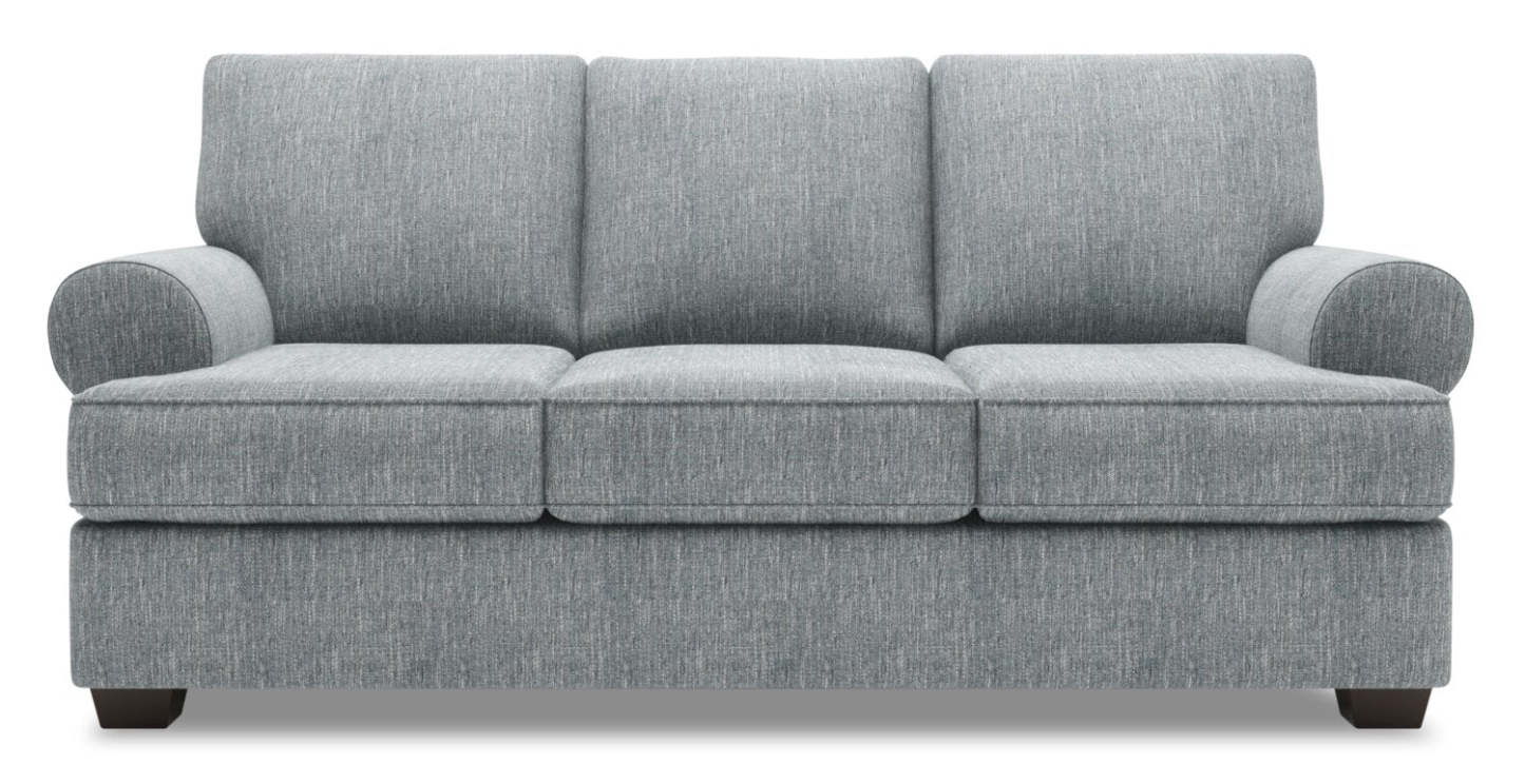 Fabriqué au Canada Canapé Personnalisable Roll 86 en Tissu d'Aspect Lin avec Accoudoirs Enroulés - Gris Luna Pewter | Canapé Roll de Sofa Lab de 86 po fabriqué au Canada en tissu d’apparence lin avec accoudoirs enroulés - gris Luna Pewter | RO102291