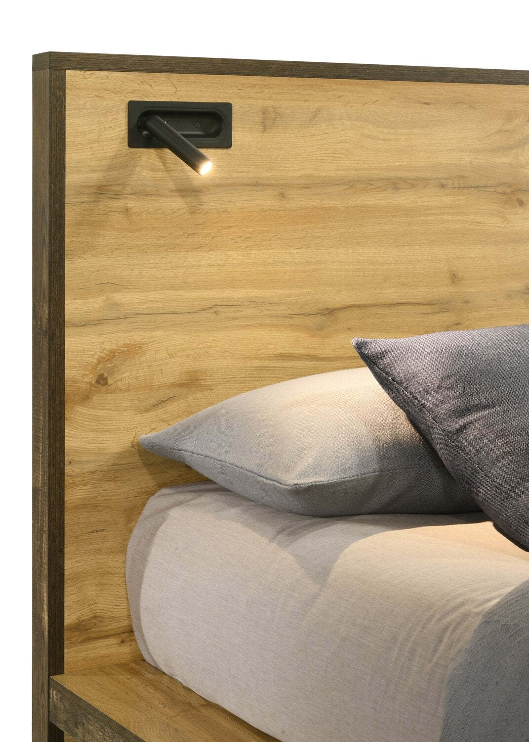 Lit plateforme Silas avec tête de lit et cadre, LED, brun rustique - très grand format | Lit plateforme Silas avec tête de lit et cadre, LED, marron rustique - King Size