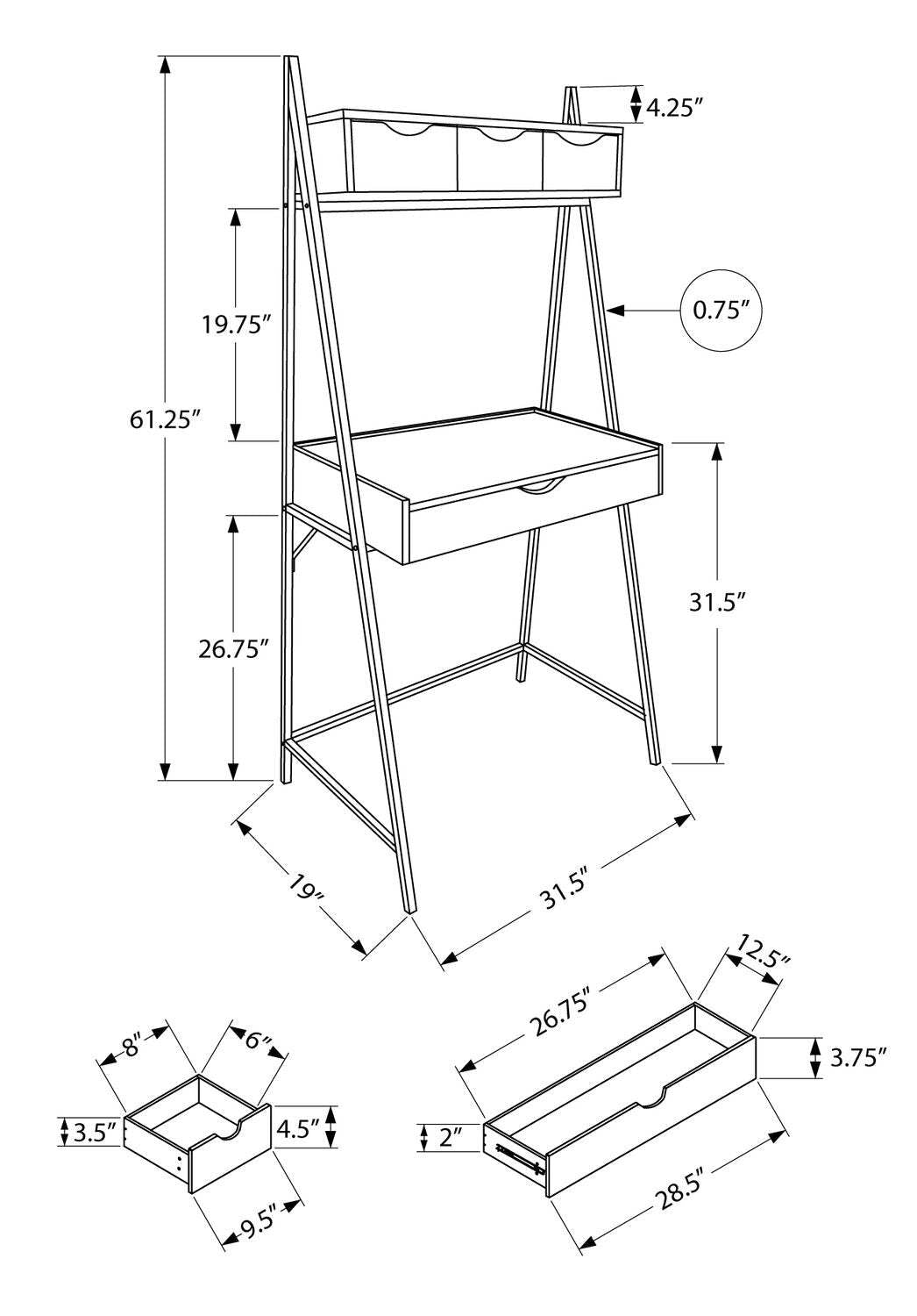 Bureau compact Norris 31,5 po à 4 tiroirs - Gris
