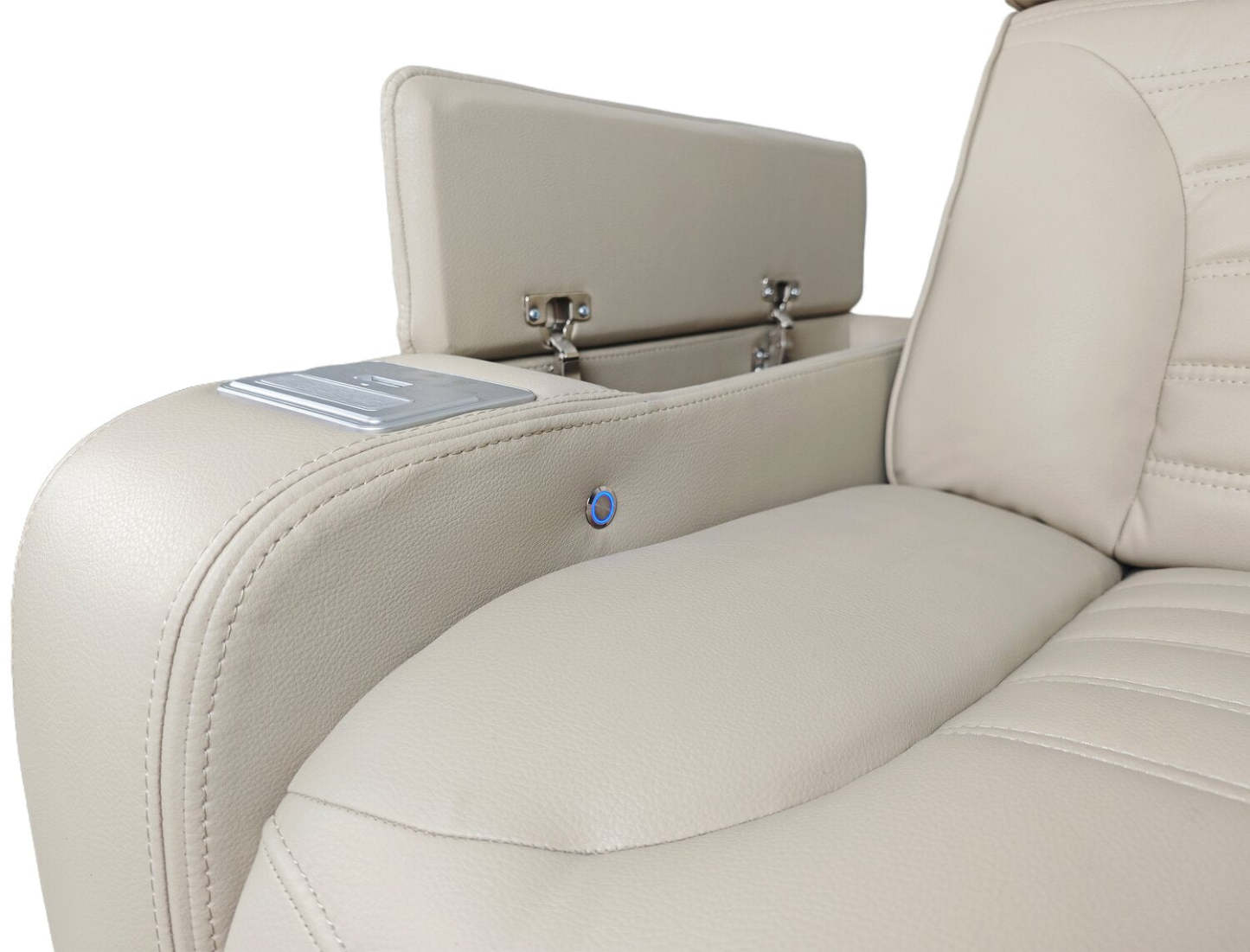 Sofa de massage à inclinaison électrique Zen de 86 po en tissu d’apparence cuir avec appuie-têtes électriques et console rabattable - abricot