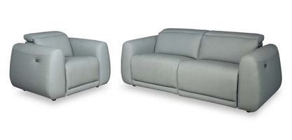 Sofa à inclinaison électrique Gianna de 76 po en cuir véritable avec appuie-têtes électriques et ports USB - bleu spa