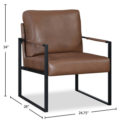 Nico 24.75 Fauteuil d'appoint en similicuir avec pieds en métal - Marron | Fauteuil d'appoint Nico de 24,75 po en similicuir avec pattes en métal - brun