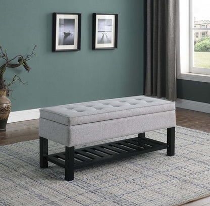 Ryan 43.5 Storage Bench with Bottom Shelf - Light Grey|Banc de rangement Ryan de 43,5 po avec tablette Inférieure - gris clair