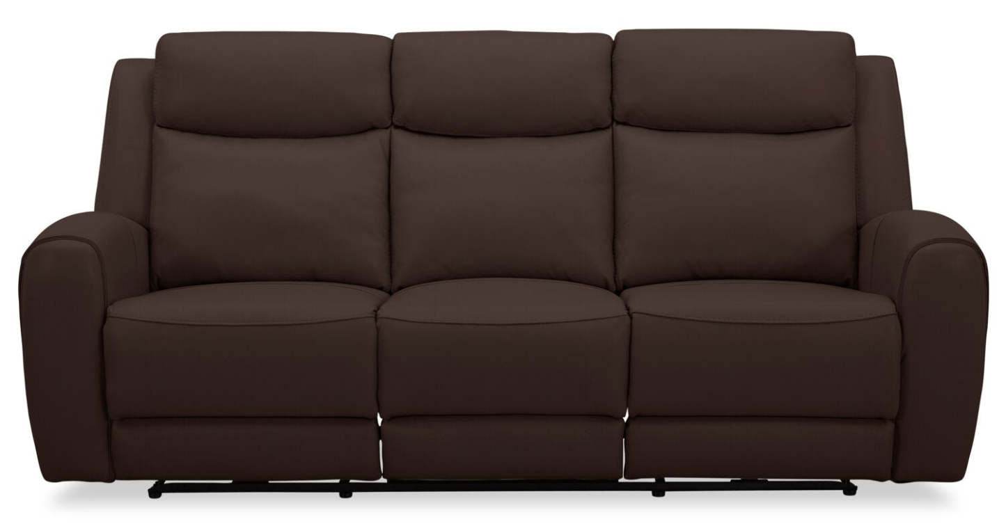Sofa à inclinaison électrique Reign de 87 po en cuir véritable de qualité supérieure avec ports USB - brun chocolat Silverado