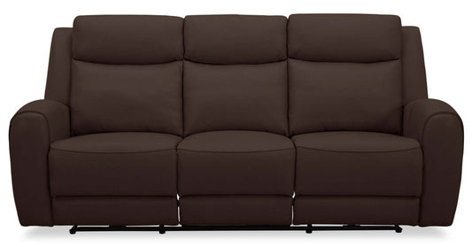 Sofa à inclinaison électrique Reign de 87 po en cuir véritable de qualité supérieure avec ports USB - brun chocolat Silverado
