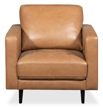 Fauteuil Edge de 35 po en cuir véritable avec pattes en bois et coussin de dossier amovible - brun