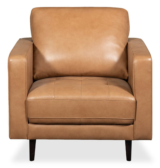 Fauteuil Edge de 35 po en cuir véritable avec pattes en bois et coussin de dossier amovible - brun