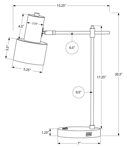 21 Lampe de bureau/tâche en métal noir avec chargement USB|Lampe de bureau et de travail en métal noir de 21 po avec recharge USB