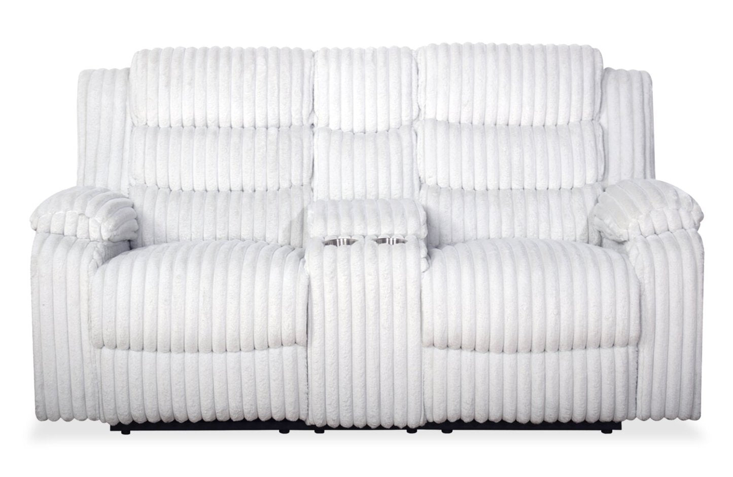 Causeuse inclinable Bryson de 72 po en tissu de fausse fourrure avec console de rangement - gris brume