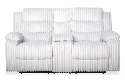 Causeuse inclinable Bryson de 72 po en tissu de fausse fourrure avec console de rangement - gris brume