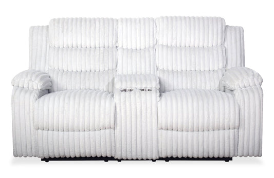 Causeuse inclinable Bryson de 72 po en tissu de fausse fourrure avec console de rangement - gris brume