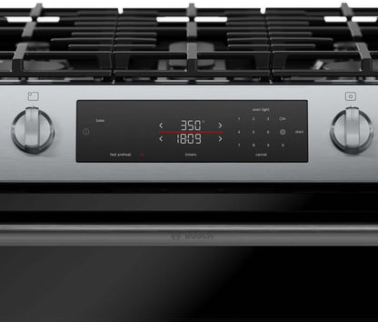 Bosch 30 5.8 Cu. Ft. 100 Series Gas Range with Rapid Preheat and Air Fry - Stainless Steel - HGF1050MUC | Cuisinière à gaz Bosch série 100 de 5,8 pi3 et de 30 po avec préchauffage rapide et friture à air - acier inoxydable - HGF1050MUC | HGF105MC