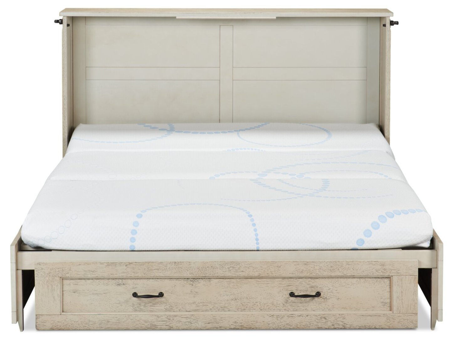 Armoire-lit Parker avec matelas en mousse à mémoire de forme, bois flotté brossé - Taille Queen
