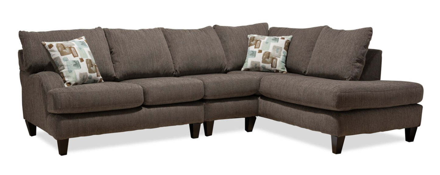 Fabriqué au Canada, canapé sectionnel Nofia 3 pièces à droite en tissu chenille avec coussins décoratifs et pieds en bois - gris anthracite