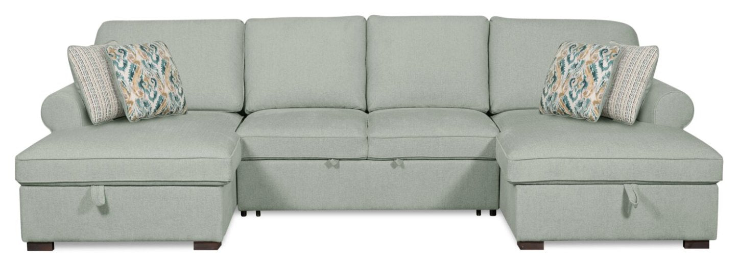 Scott Living Canapé-lit sectionnel Haven 3 pièces en tissu chenille avec deux méridiennes de rangement - Bleu écume de mer | Canapé-lit sectionnel Haven de Scott Living 3 pièces en tissu chenille avec 2 fauteuils longs de rangement - bleu écume de mer