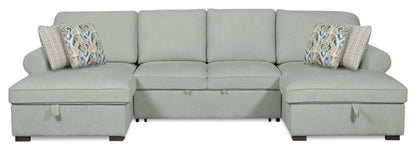 Scott Living Canapé-lit sectionnel Haven 3 pièces en tissu chenille avec deux méridiennes de rangement - Bleu écume de mer | Canapé-lit sectionnel Haven de Scott Living 3 pièces en tissu chenille avec 2 fauteuils longs de rangement - bleu écume de mer