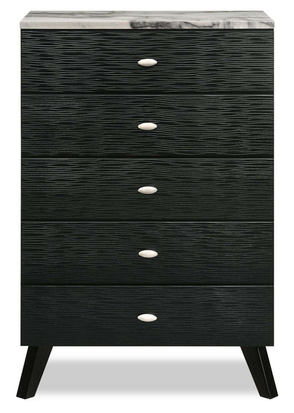 Commode de chambre à coucher Atlas, 5 tiroirs, 32,4 L x 48,3 H, Moderne Mid-Century - Noir | Commode verticale moderne du milieu du 20e siècle Atlas de 32,4 po (L) x 48,3 po (H) à 5 tiroirs pour la chambre à coucher - noire