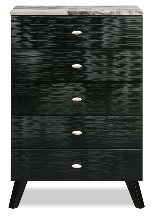 Commode de chambre à coucher Atlas, 5 tiroirs, 32,4 L x 48,3 H, Moderne Mid-Century - Noir | Commode verticale moderne du milieu du 20e siècle Atlas de 32,4 po (L) x 48,3 po (H) à 5 tiroirs pour la chambre à coucher - noire
