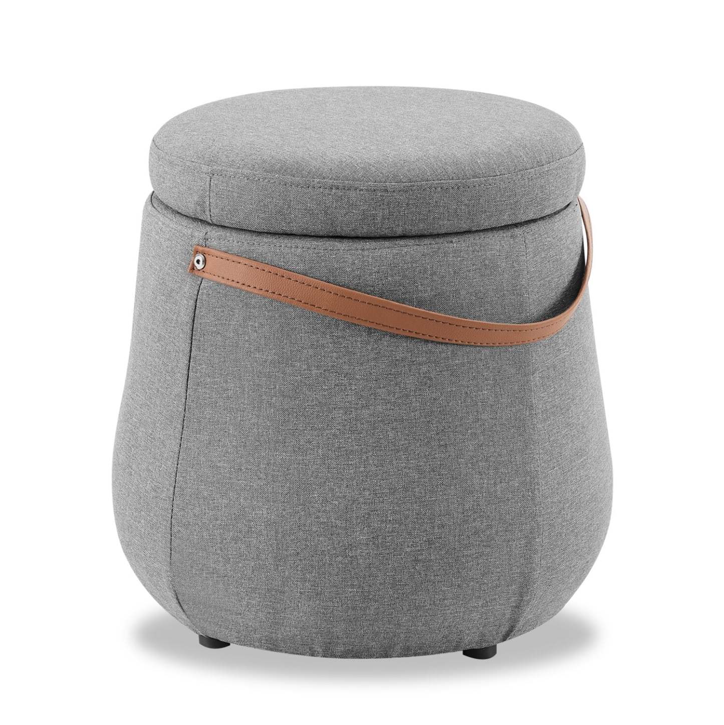 Pouf de rangement rond Vancouver de 18 po en tissu avec poignée - gris