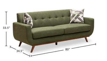 Sofa Freeman de Kort & Co. de 80 po de format condo en tissu d’apparence lin avec base et pattes en bois - vert avocat