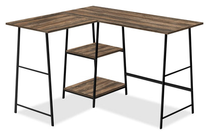 Evlin 42 L-Shaped Office Desk with Shelves - Brown|Bureau en forme de L Evlin de 42 po à tablettes - brun