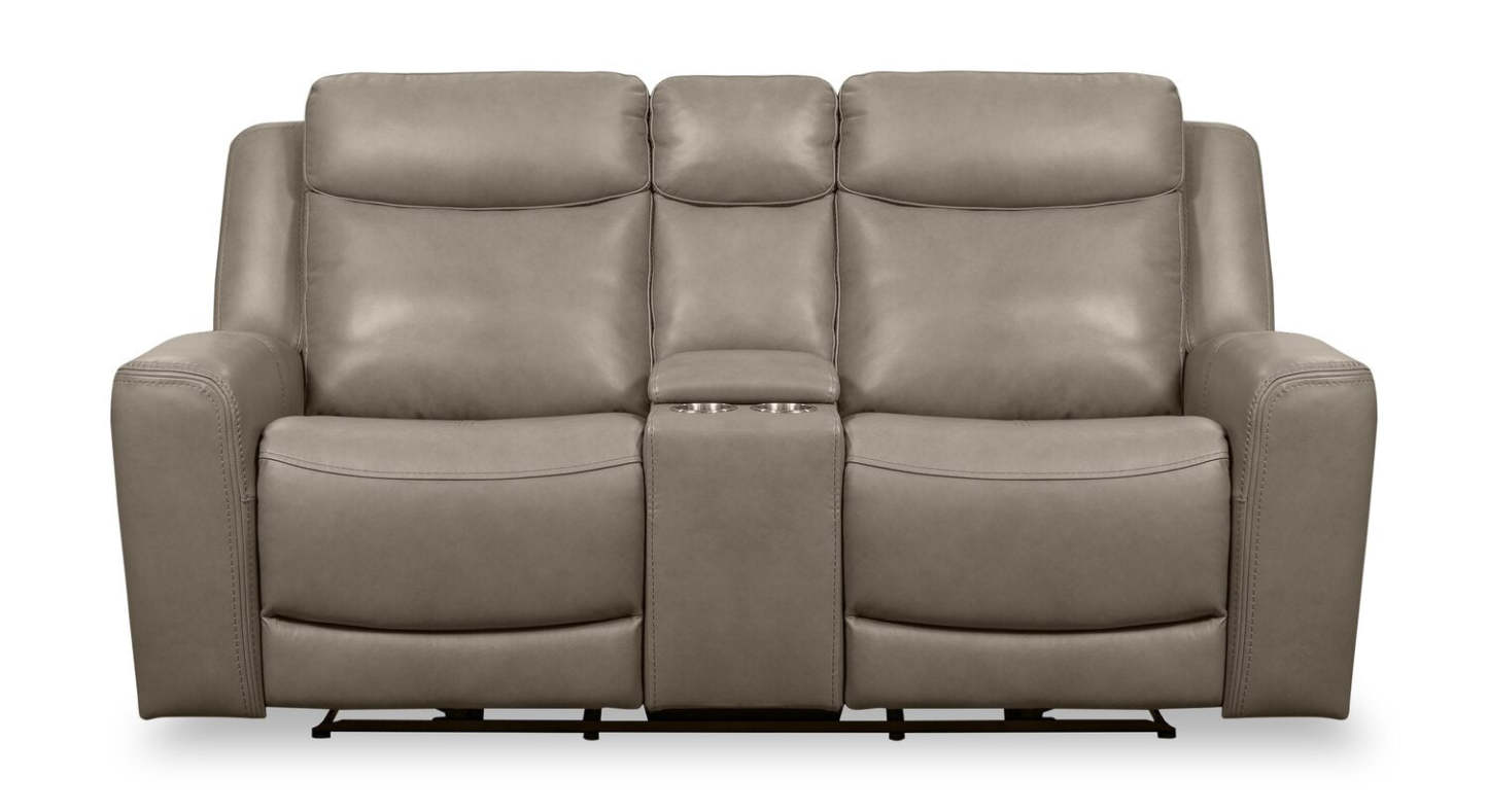 Scott Living Prescott 79 Genuine Leather Power Reclining Loveseat with Power Headrests - Grey | Causeuse à inclinaison électrique Prescott de Scott Living de 79 po en cuir véritable avec appuie-têtes électriques - grise