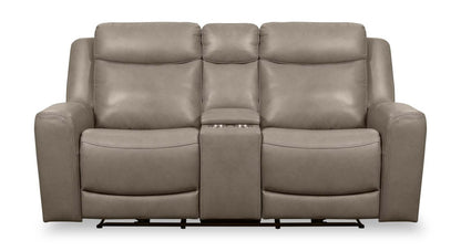 Scott Living Prescott 79 Genuine Leather Power Reclining Loveseat with Power Headrests - Grey | Causeuse à inclinaison électrique Prescott de Scott Living de 79 po en cuir véritable avec appuie-têtes électriques - grise