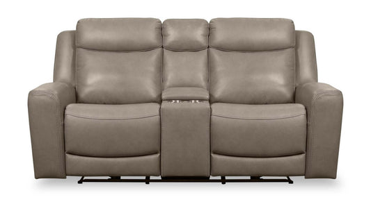 Scott Living Prescott 79 Genuine Leather Power Reclining Loveseat with Power Headrests - Grey | Causeuse à inclinaison électrique Prescott de Scott Living de 79 po en cuir véritable avec appuie-têtes électriques - grise
