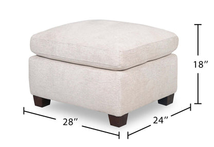 Mallie 28 Ottoman en tissu chenille avec pieds en bois – Coquille blanche | Pouf Mallie de 28 po en tissu de chenille avec pattes en bois - coquillage blanc